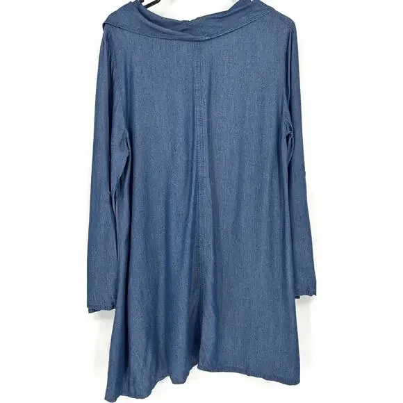 Ali Miles Sz M 100% Lyocell Blue Chambray LS Soft Draped Cowl Asymmetrical Pkts - Picture 3 of 7